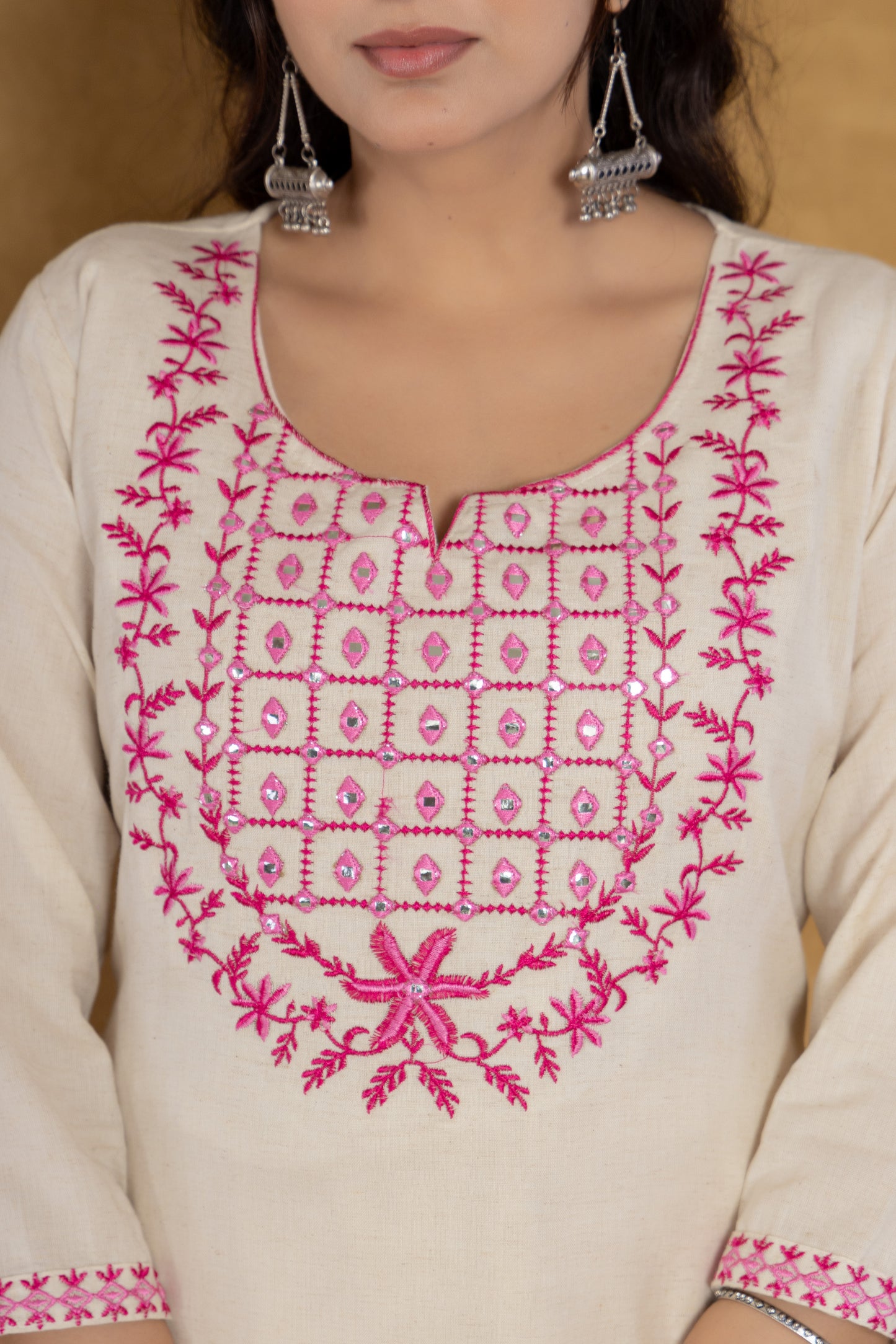 Pink Cotton Flex Straight kurtia with pant and dupatta.