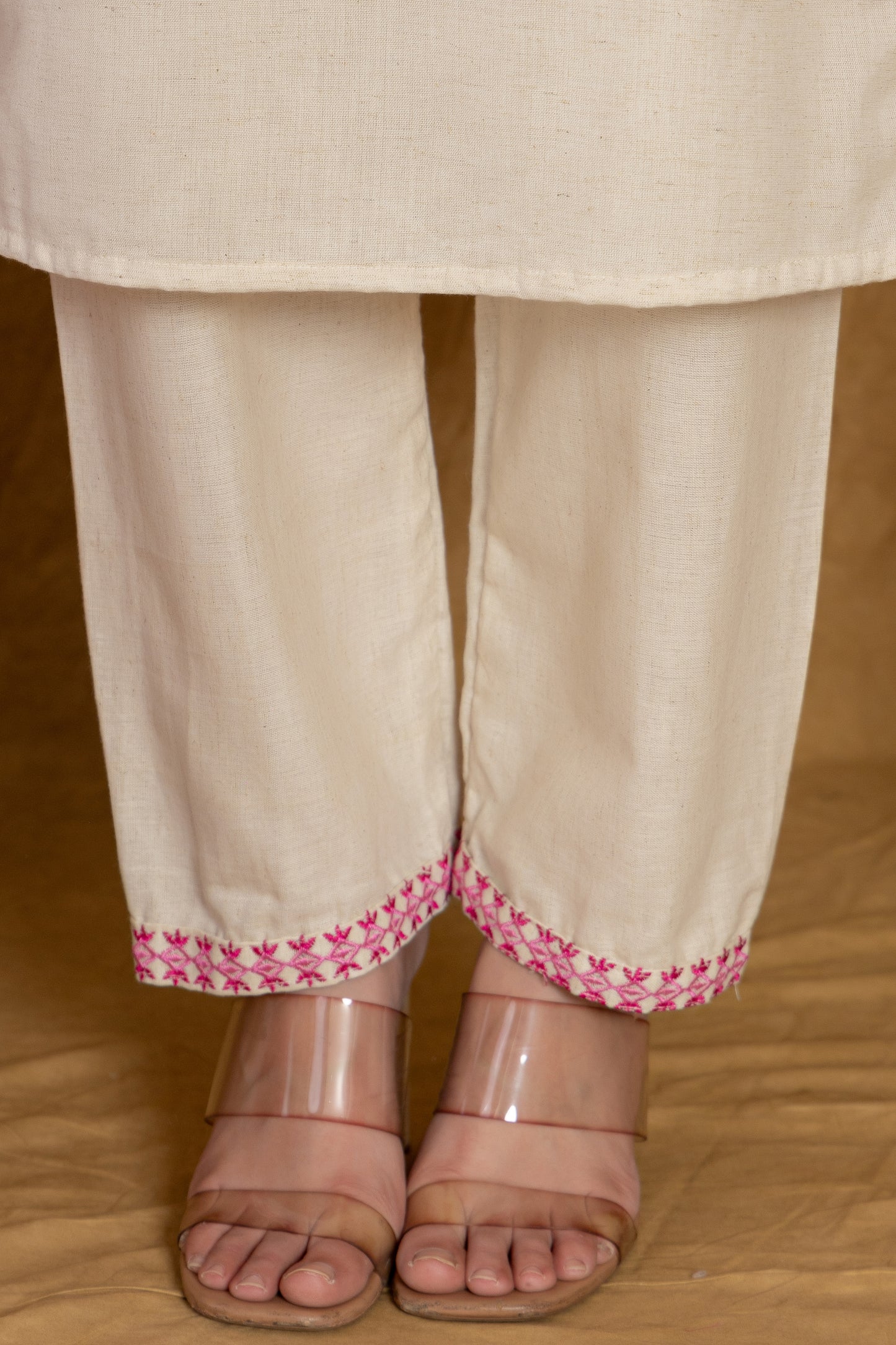 Pink Cotton Flex Straight kurtia with pant and dupatta.