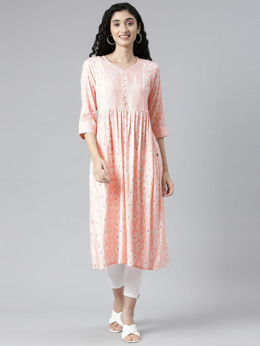 Pink Geometric Print A-line Kurta for women from samhitas