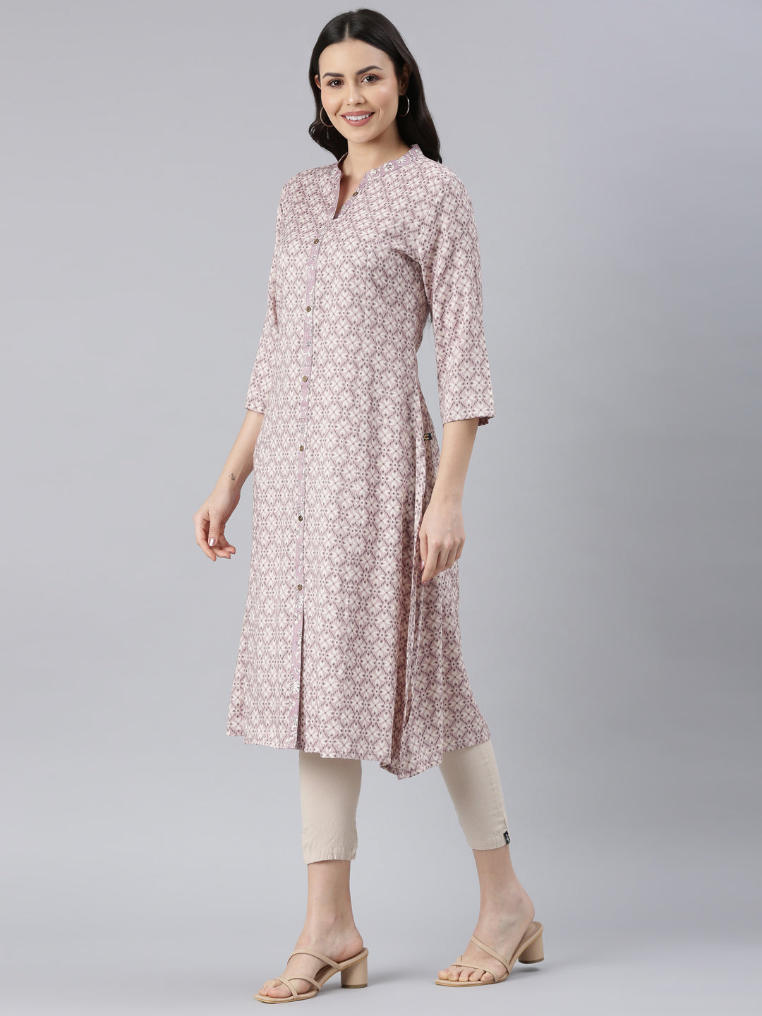 Geometric Mauve Viscose Rayon Kurtas for Women from samhitas