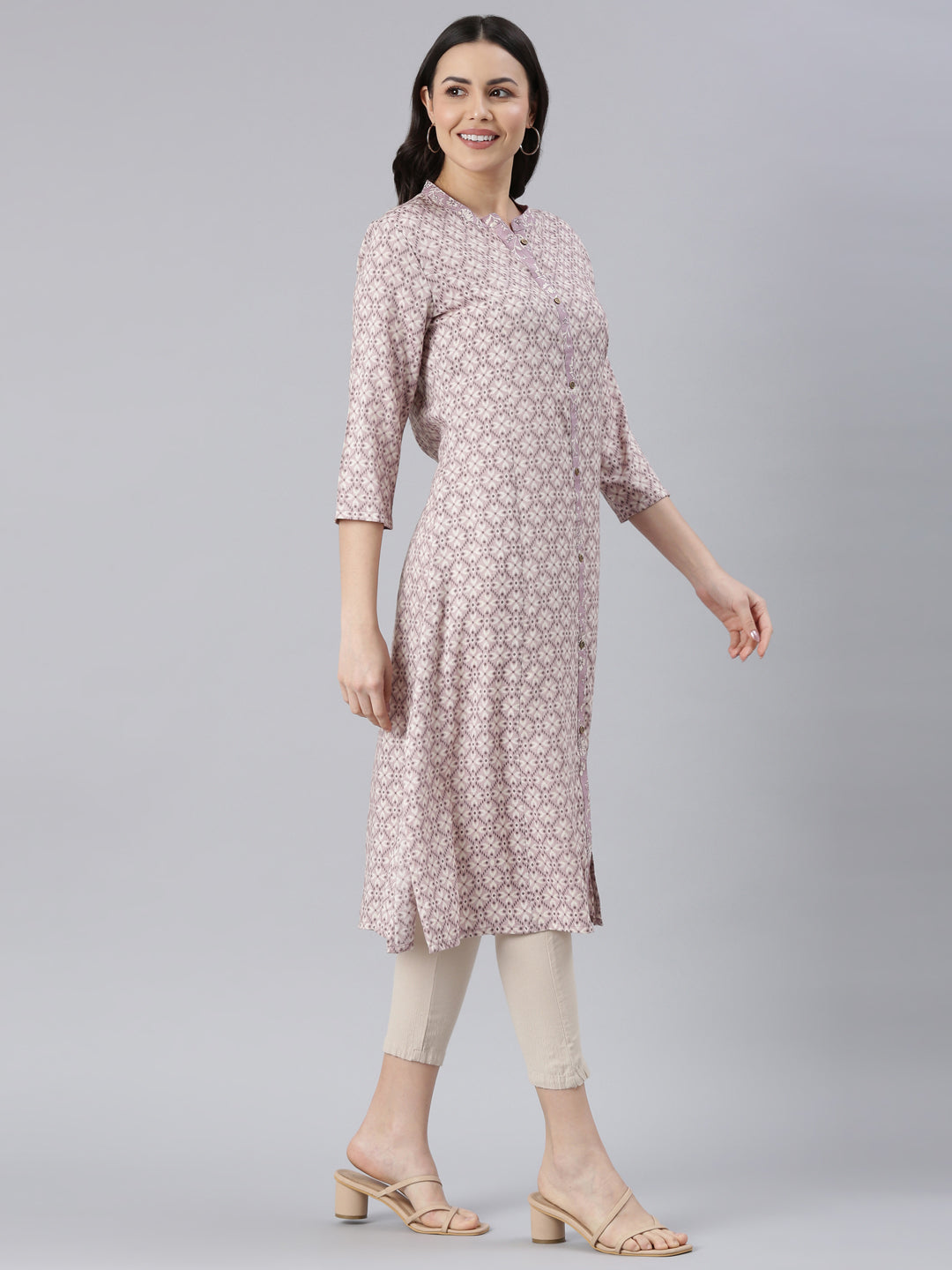 Geometric Mauve Viscose Rayon Kurtas for Women from samhitas