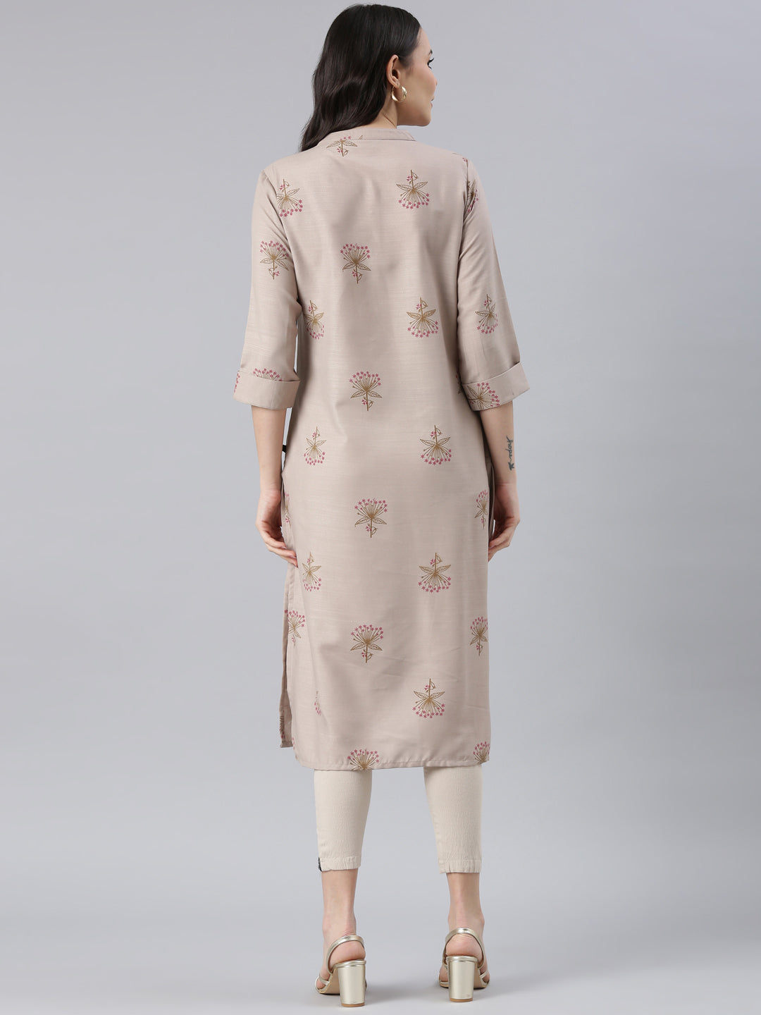 Chiku Color Floral Printed Cotton Kurta