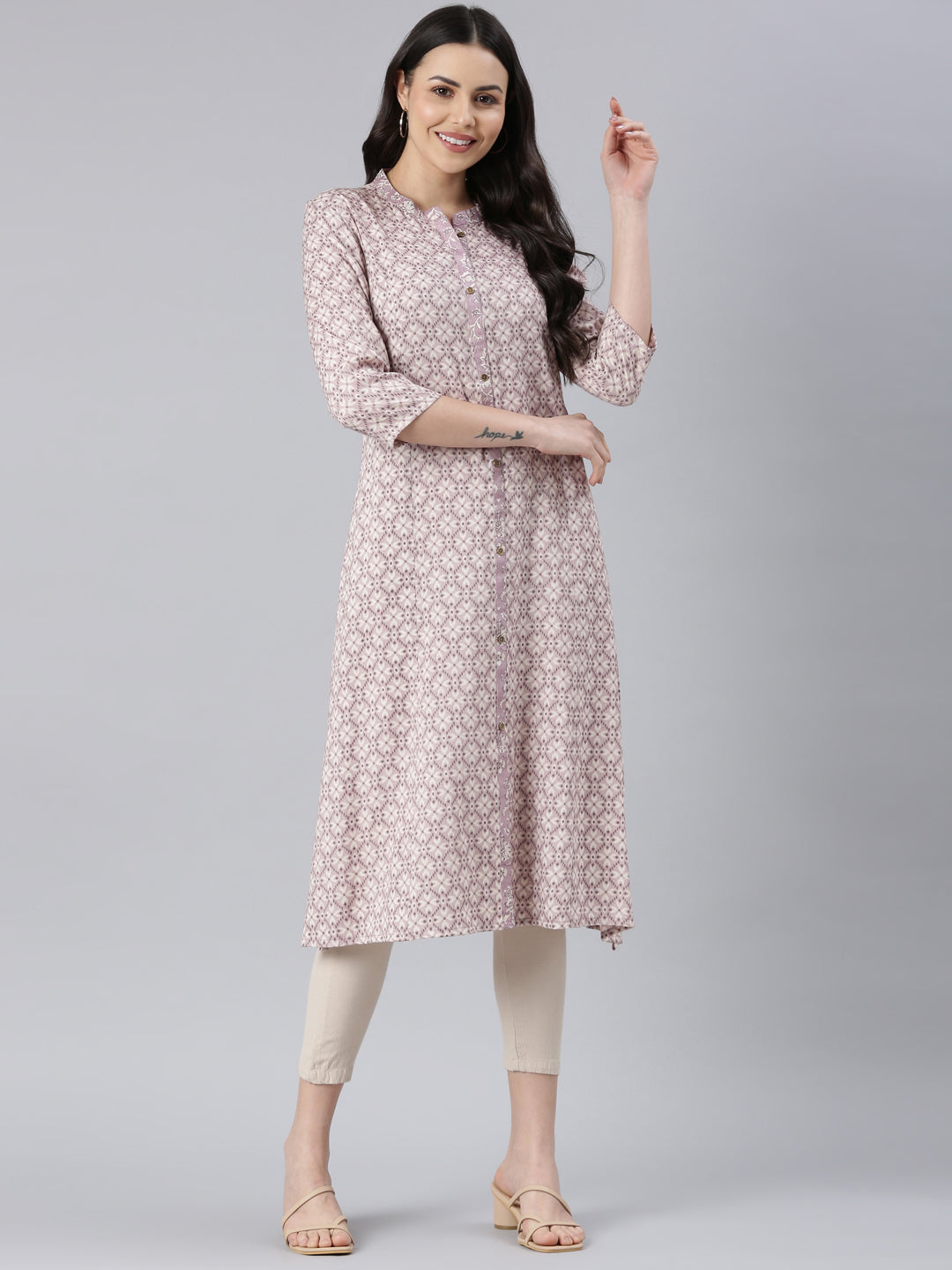 Geometric Mauve Viscose Rayon Kurtas for Women from samhitas