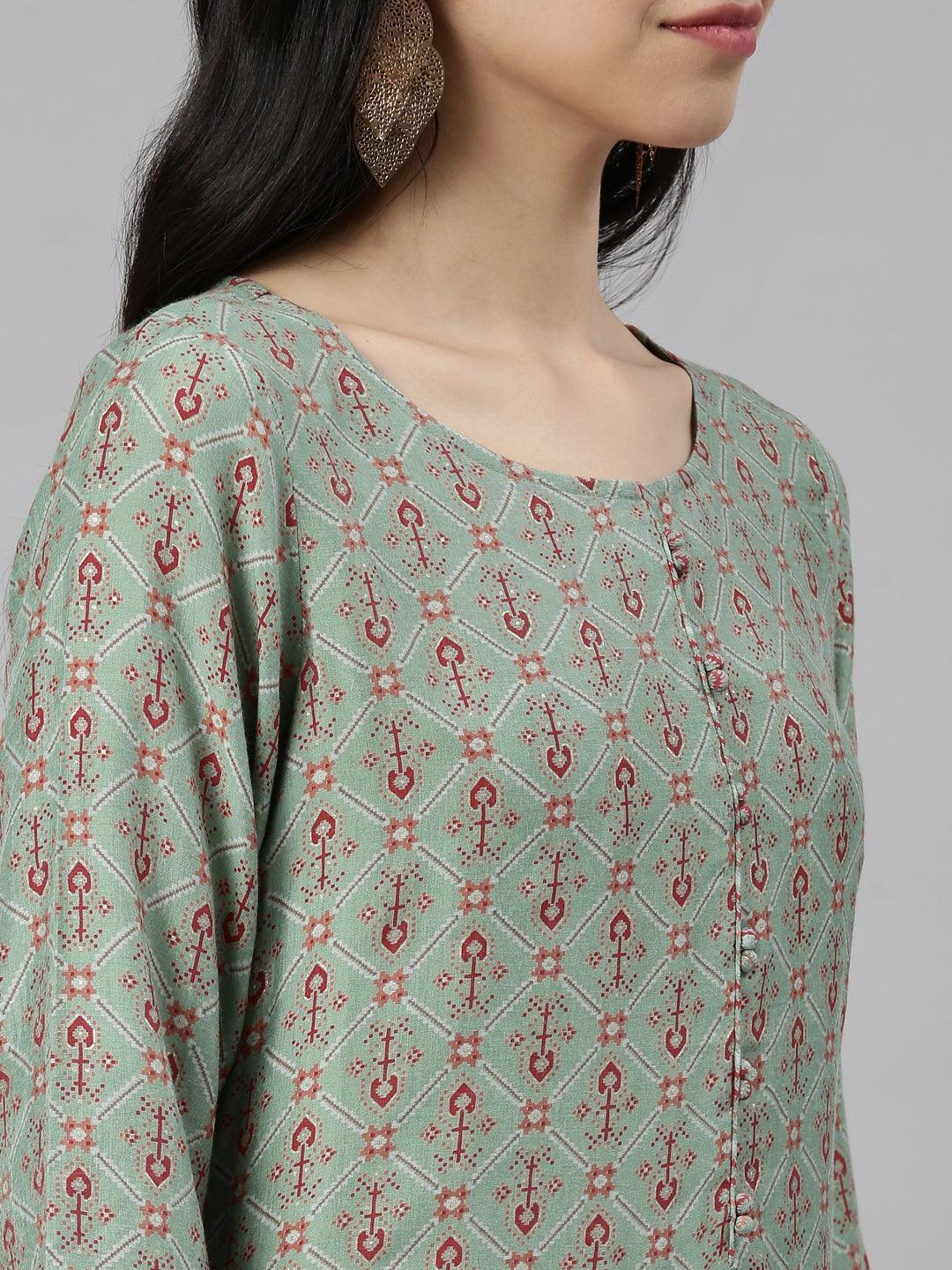 Printed Cotton Silk Kurta for women (Mint) from samhitas apparel