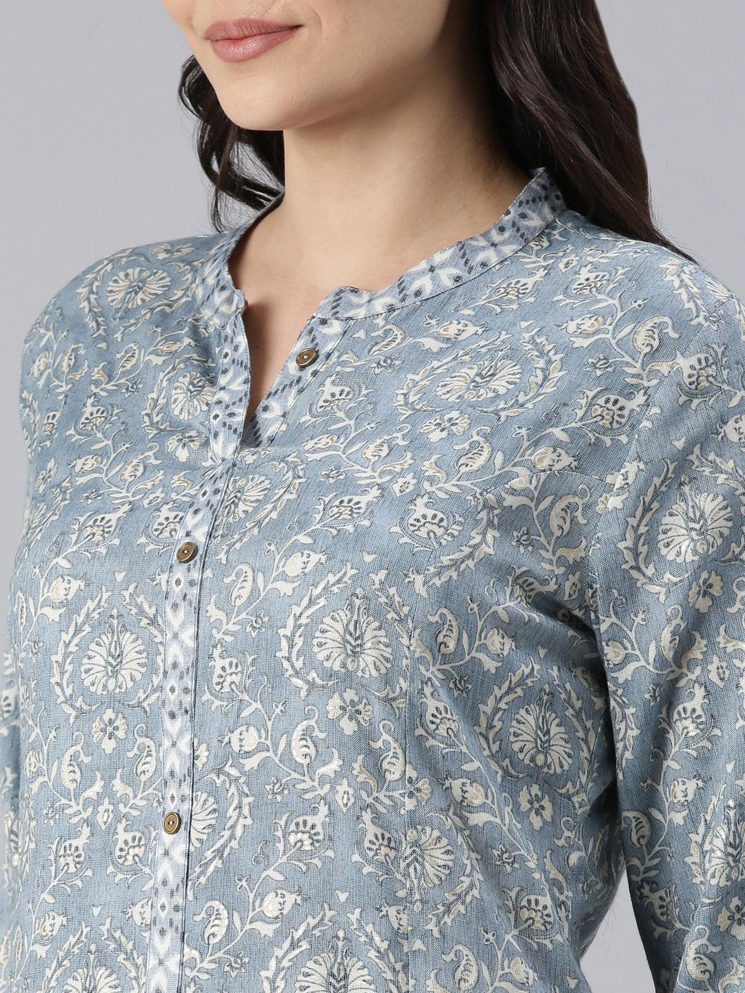 Floral Print Straight Viscose Rayon Kurta for women (Blue) from samhitas apparel