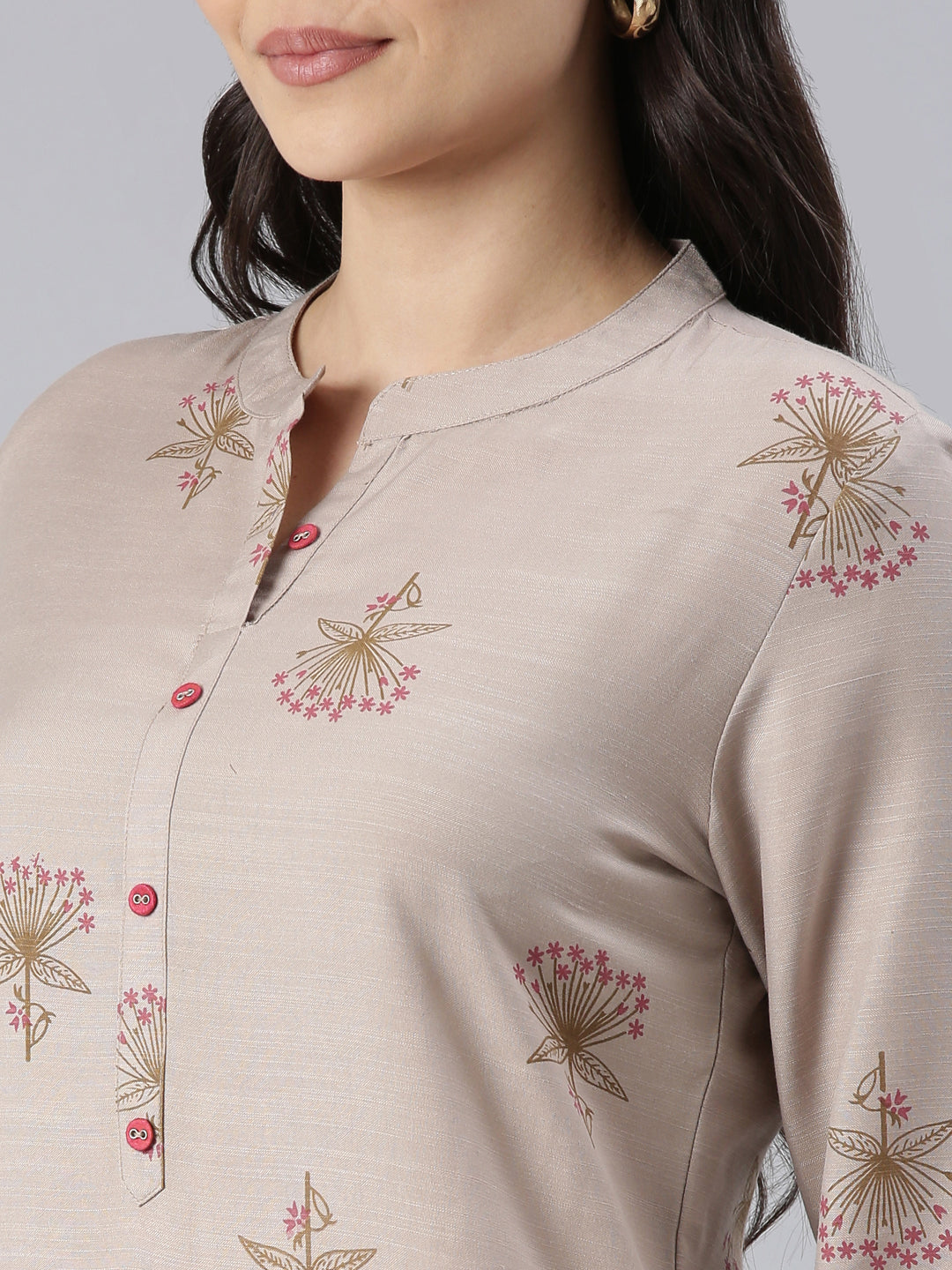 Chiku Color Floral Printed Cotton Kurta