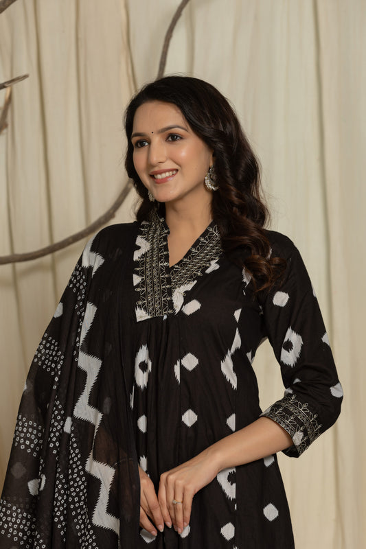 Beautiful Black Color Prosin Print Suit Set