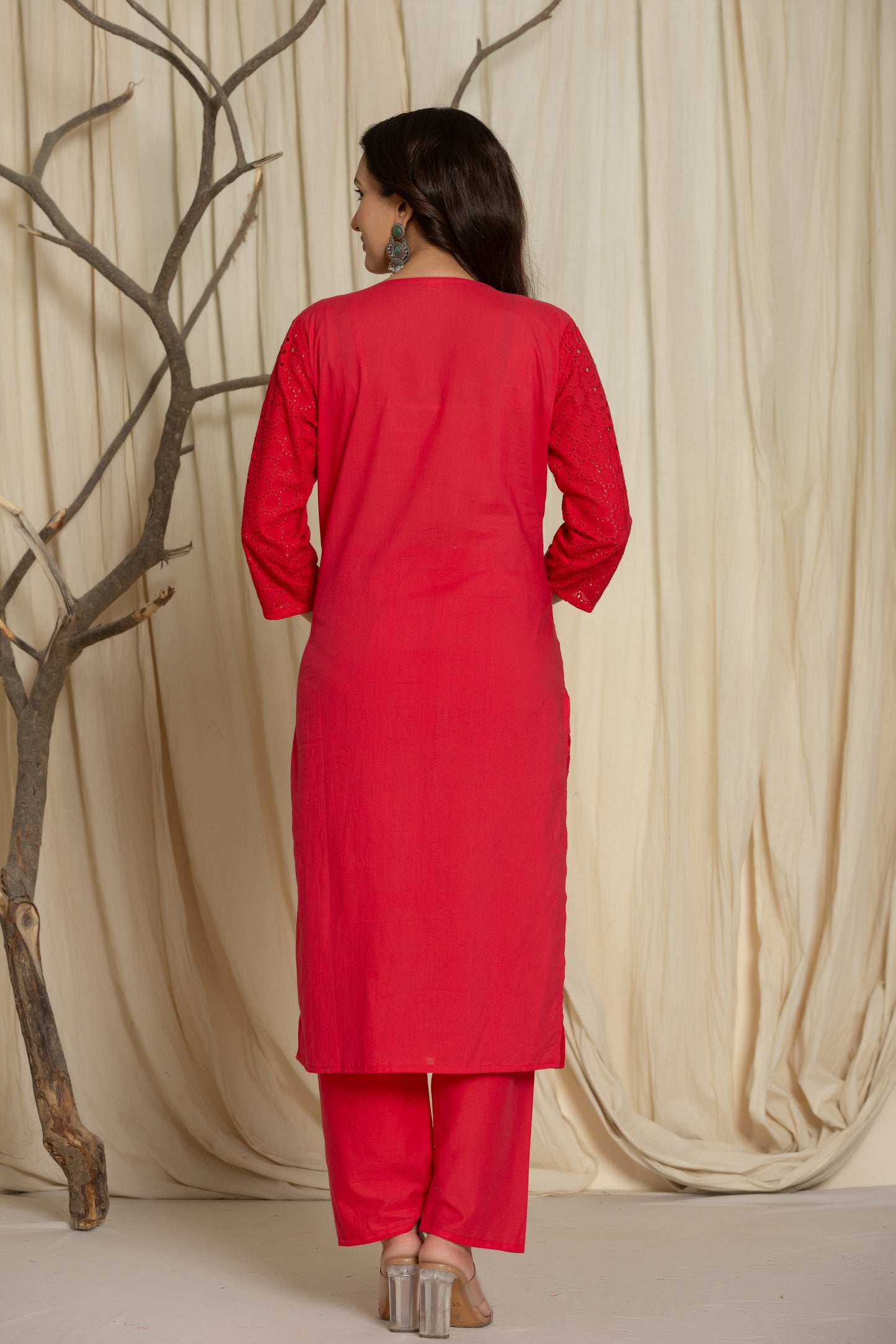 Elegant Pink Chikankari Suit with Matching Pants and Printed Dupatta