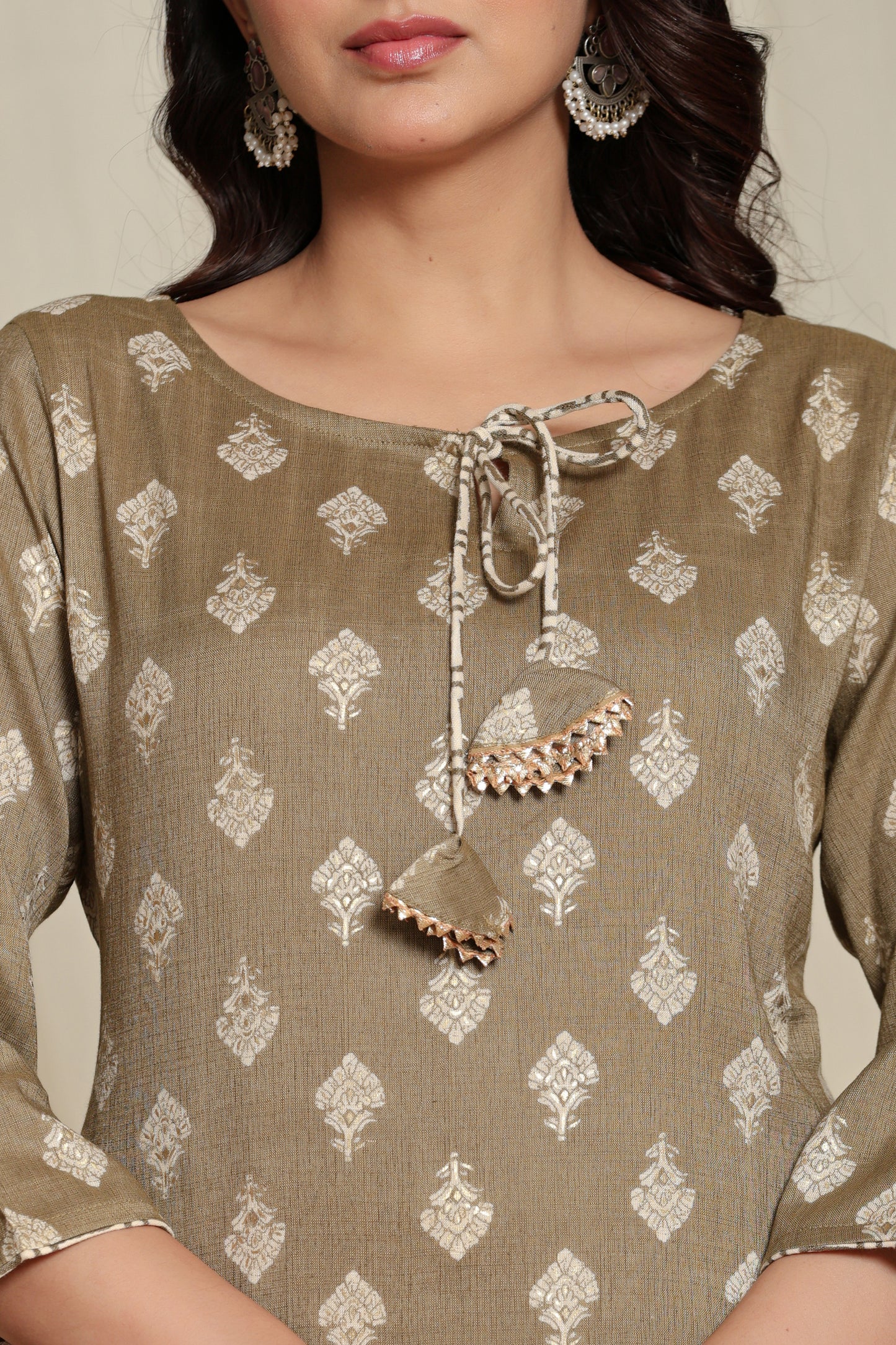 Women's Olive Floral Print Straight Kurta