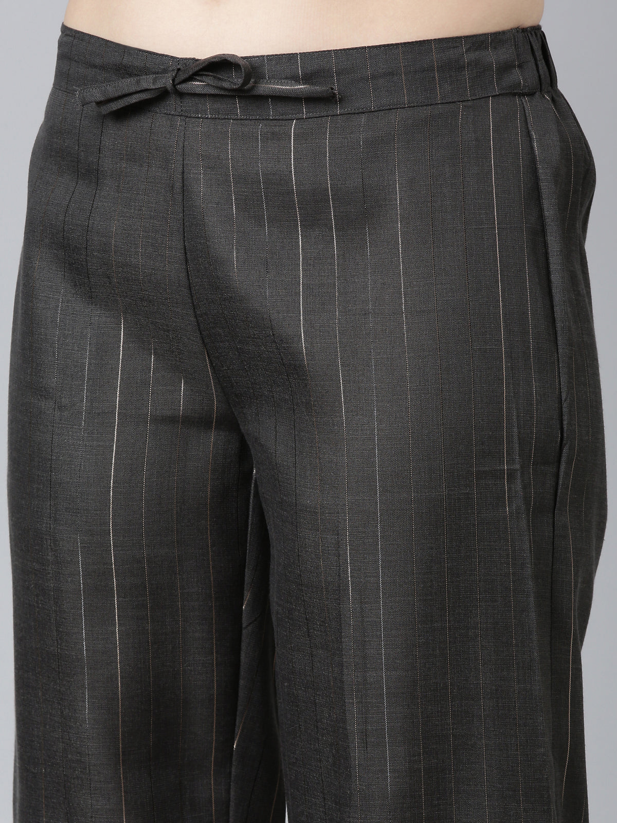 bottom image of Black Lurex Straight Cotton Kurtis For Women With Pants from samhitas apparel