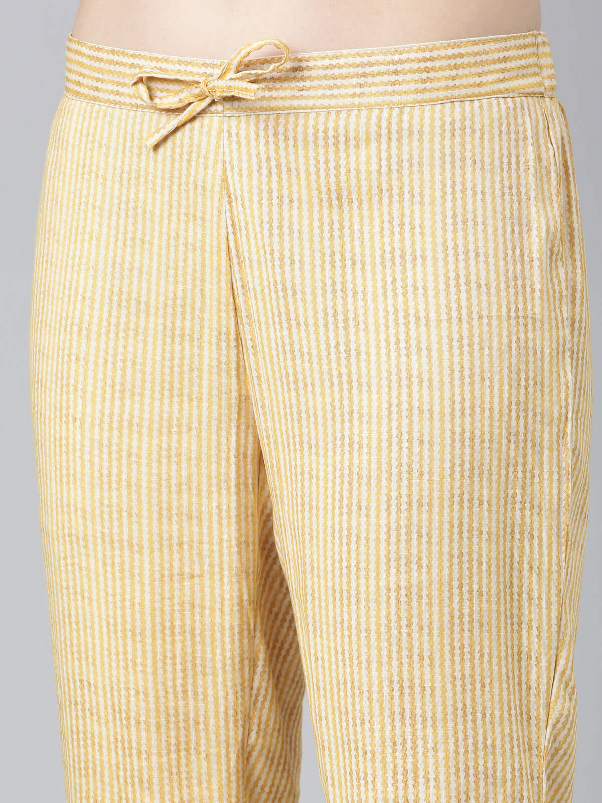 Bottom View of Samhitas Light Yellow Kurti Sets For Women