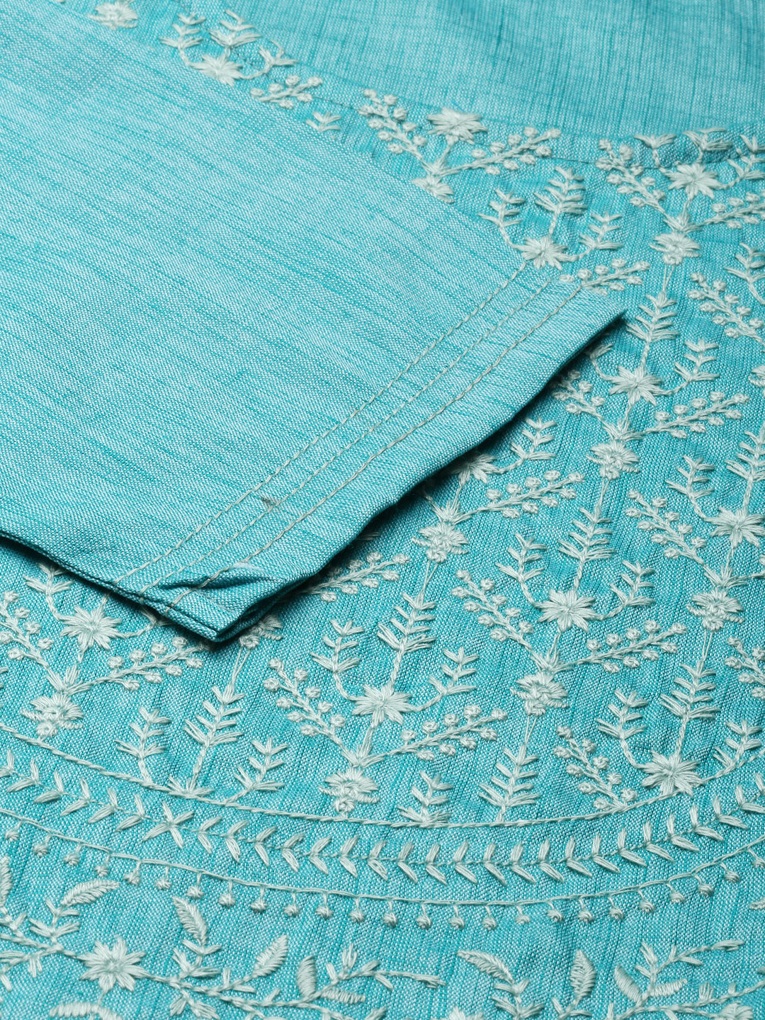 closeup image of Samhitas Light Blue chikankari kurta for women
