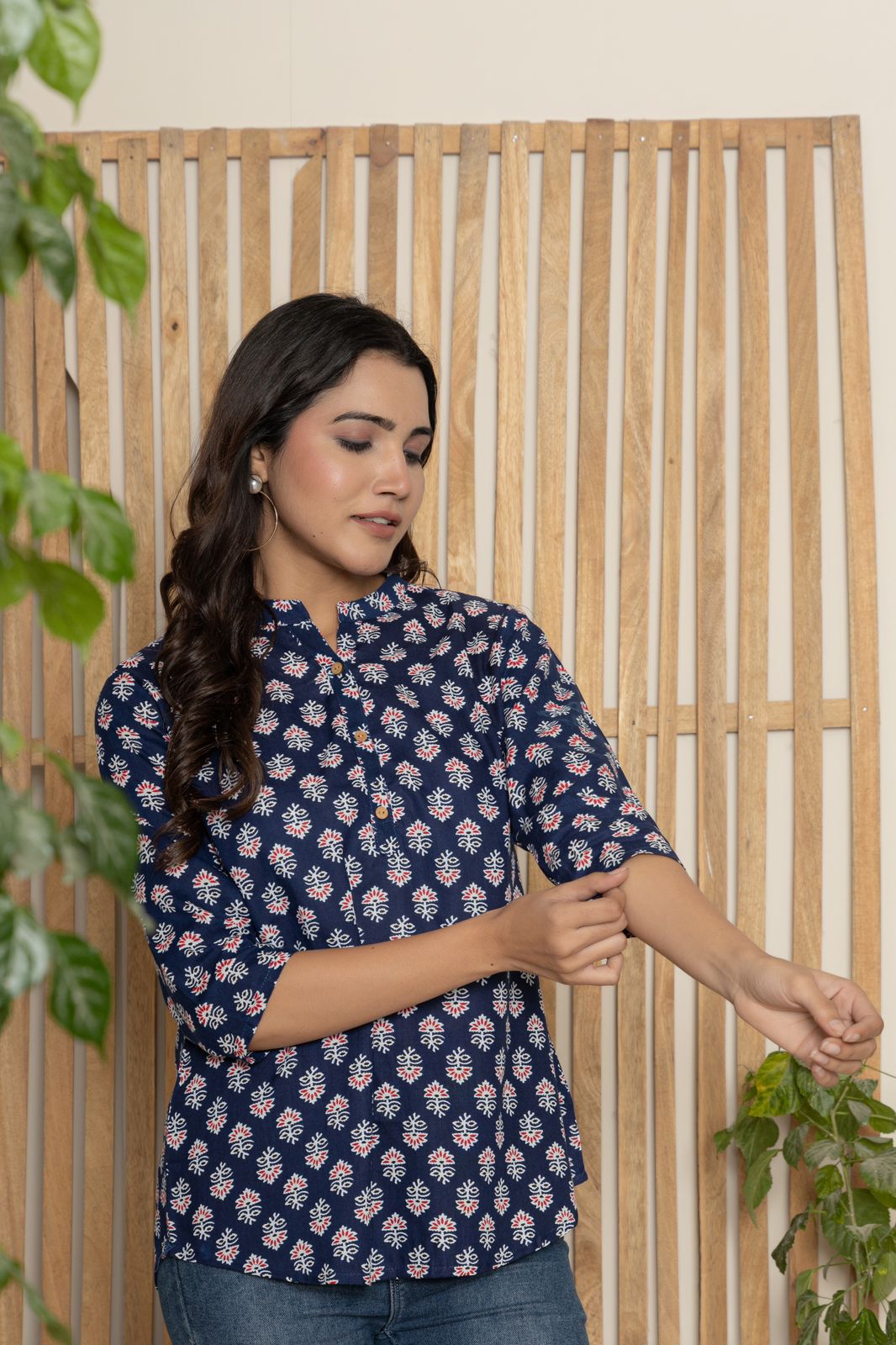 Mandarin Collar Indigo Color Short Straight Kurti