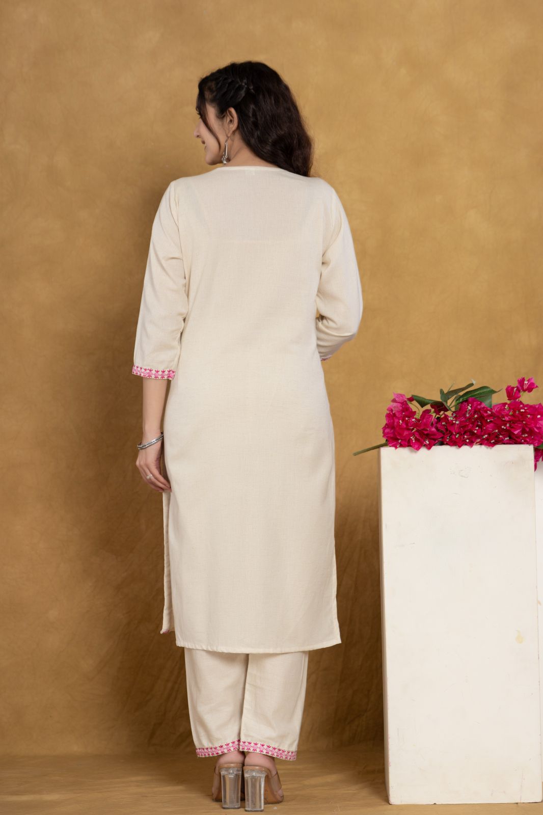 Cotton Flex Floral Embroidered Kurta Set with Printed Dupatta