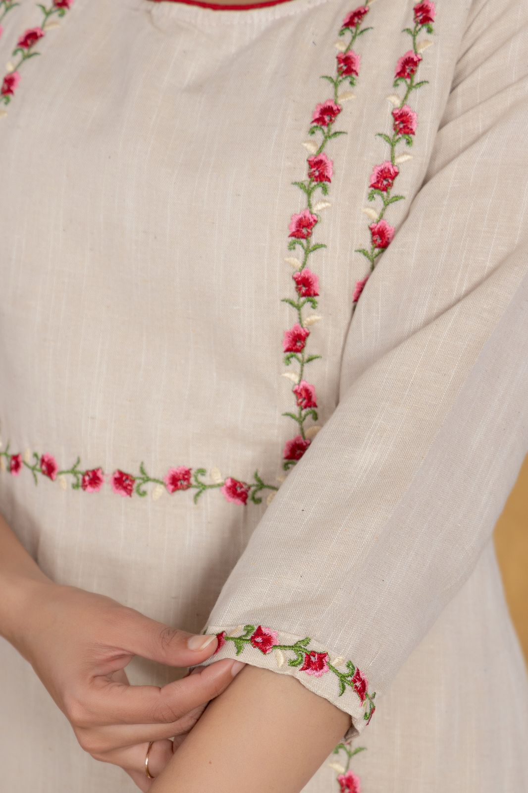 Cotton Flex Floral Embroidered Kurta Set with Printed Dupatta