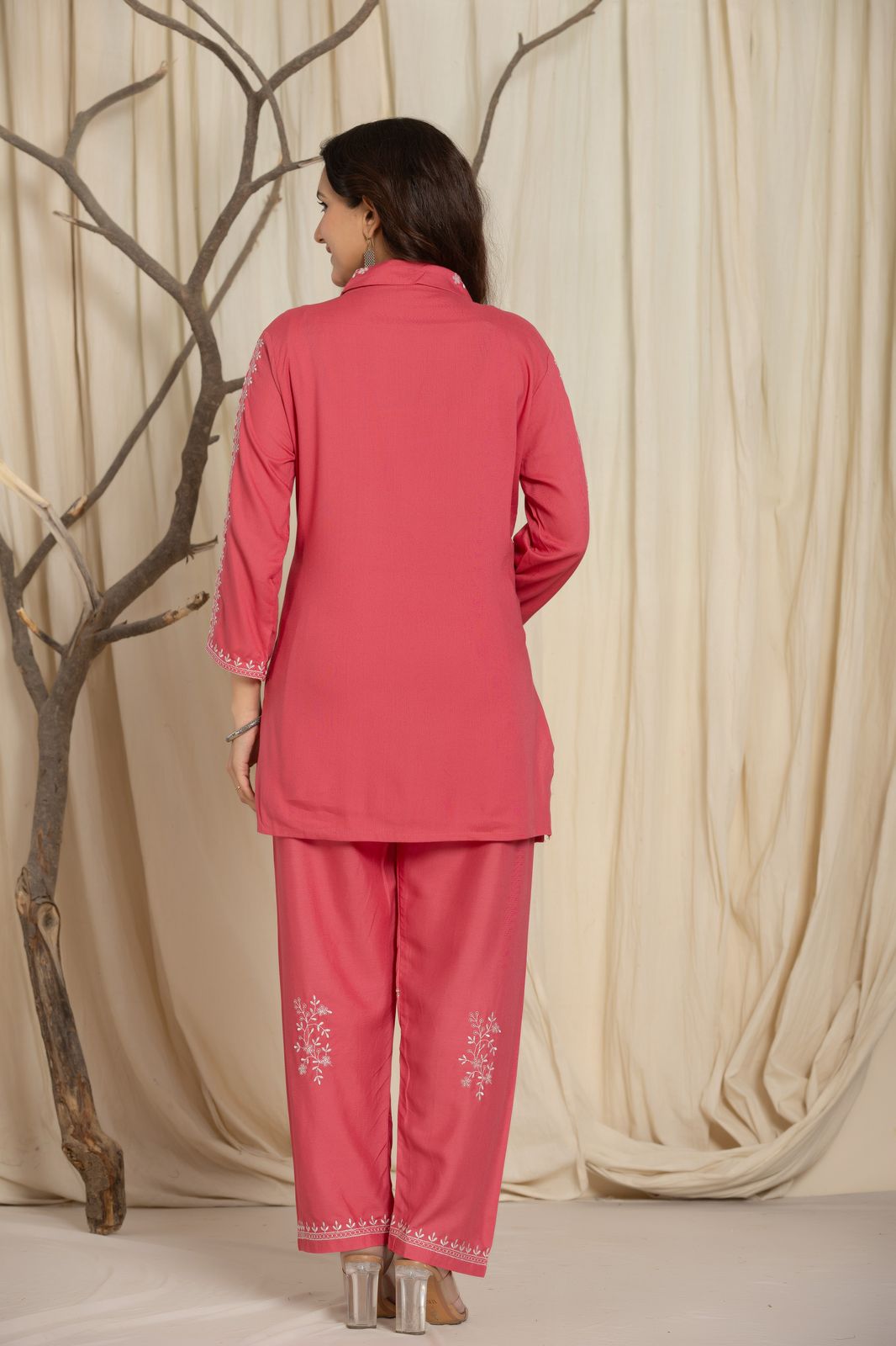 Casual Maroon Color Cotton Printed Cord Set