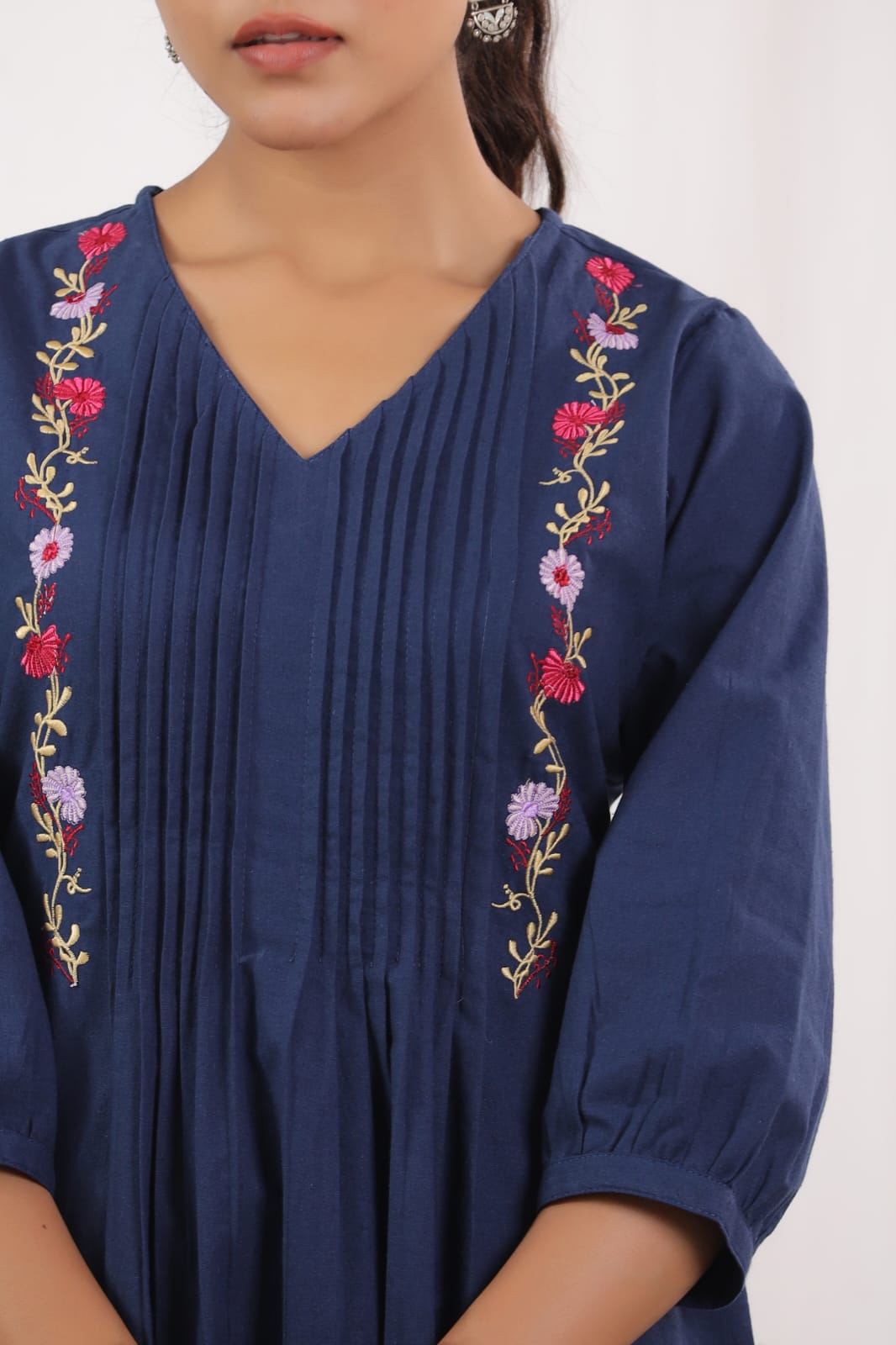 Beautiful Pure Cotton Fabric Pleated Pattern Kurta With Heavy embroidered panels Work