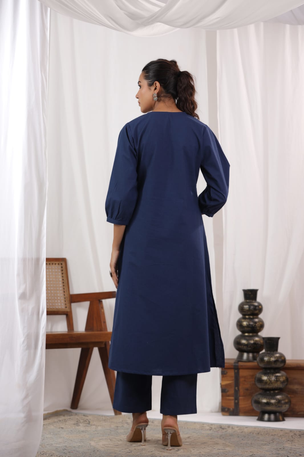Beautiful Pure Cotton Fabric Pleated Pattern Kurta With Heavy embroidered panels Work