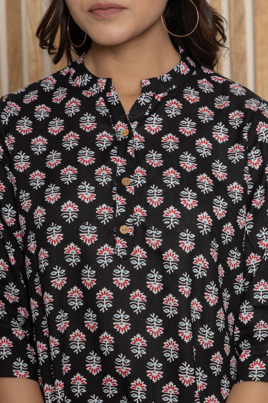 Mandarin Collar Black Straight Short Kurti