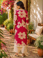 Cotton Flex Printed Kurta Set with Dupatta - Fuchsia Pink