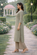 Muslin Printed Straight Kurta Pant Set - Mint Green