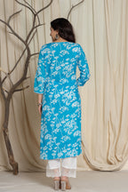 Sky Blue Color Kurta Set With White Abstract Print