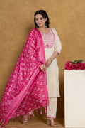 Pink  Cotton Flex  Straight kurtia with pant and dupatta.