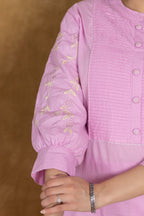 Pink Cotton kurti Set with Embroidery & Pintex Detailing
