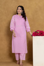 Pink Cotton kurti Set with Embroidery & Pintex Detailing