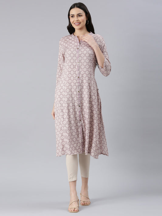 Geometric Mauve Viscose Rayon Kurtas for Women from samhitas