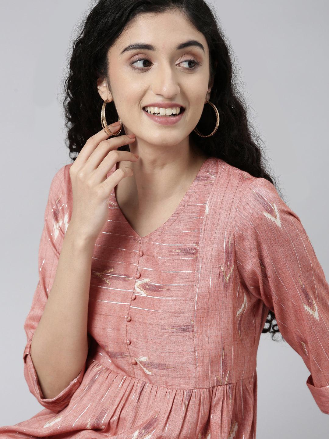 Peach Geometric Print A-line Kurta for women from samhitas