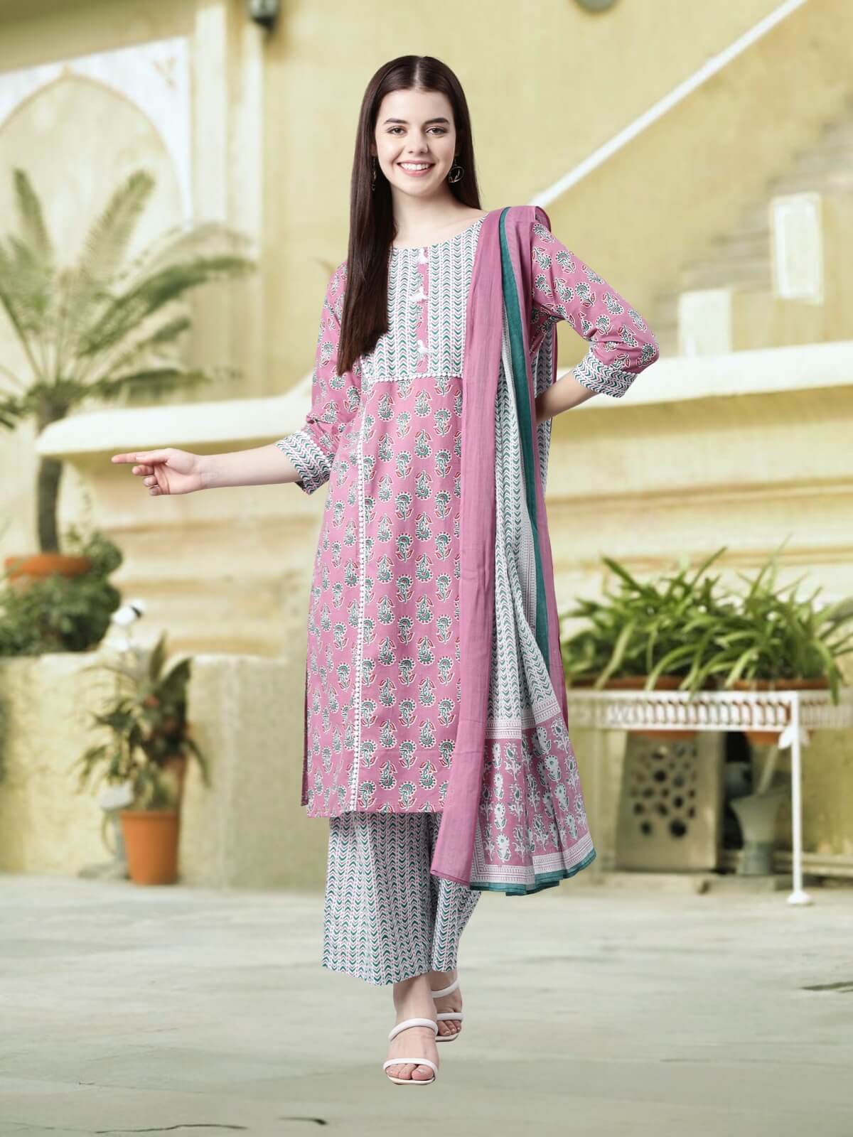 Trendy Lavender Cotton Kurta Palazzo Sets For Women