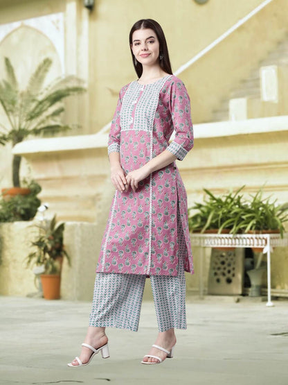 Trendy Lavender Cotton Kurta Palazzo Sets For Women