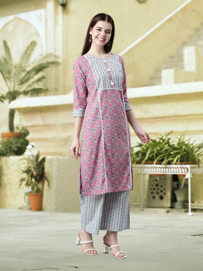 Trendy Lavender Cotton Kurta Palazzo Sets For Women