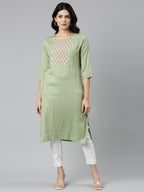 Pista Striped Cotton Blend A-line Kurta from samhitas apparel