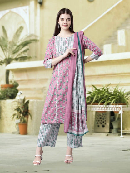 Trendy Lavender Cotton Kurta Palazzo Sets For Women