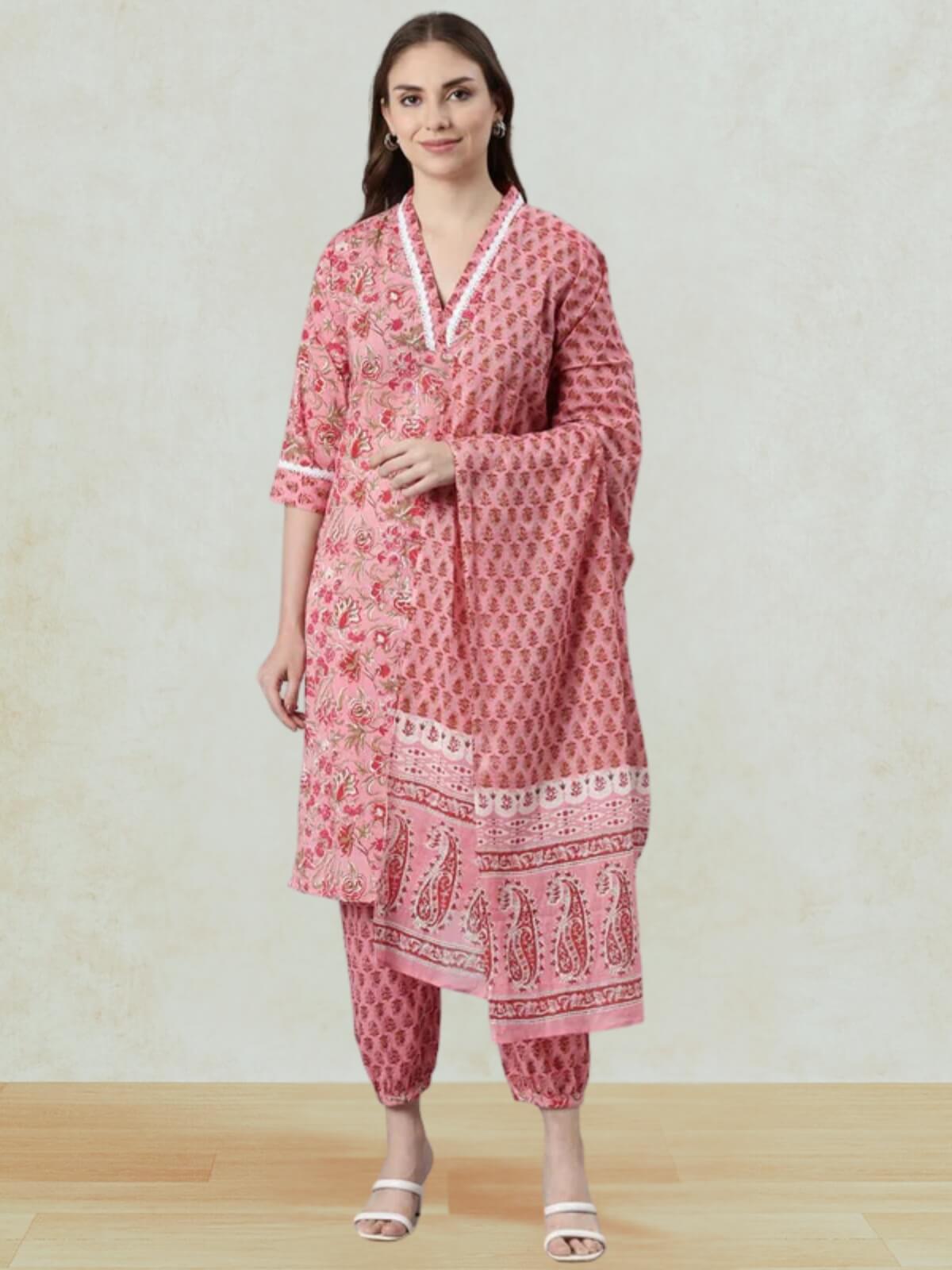 Rose Pink Pure Cotton Kurta set for women