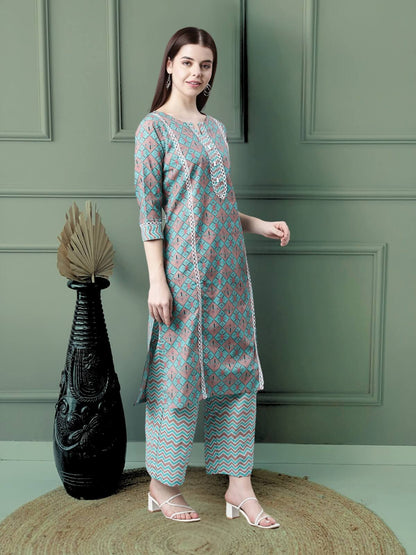 Breathable Printed Pure Cotton Kurta Palazzo Sets