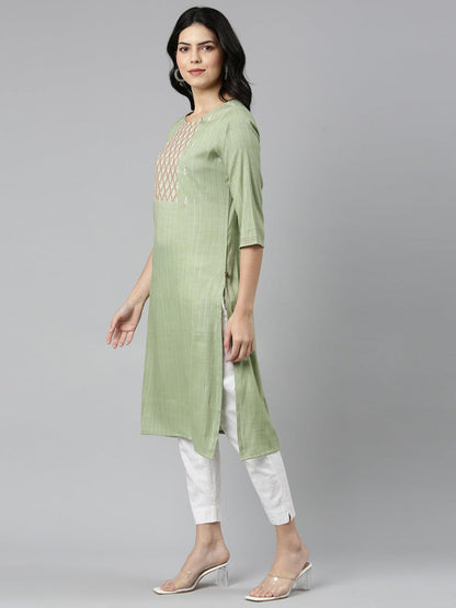 Pista Striped Cotton Blend A-line Kurta from samhitas apparel