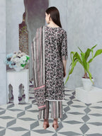 Women's Grey Round Neck Cotton Kurta Set with Dupatta