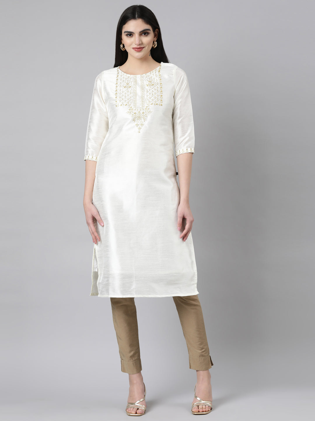 samhitas embroidery silk white kurta for women