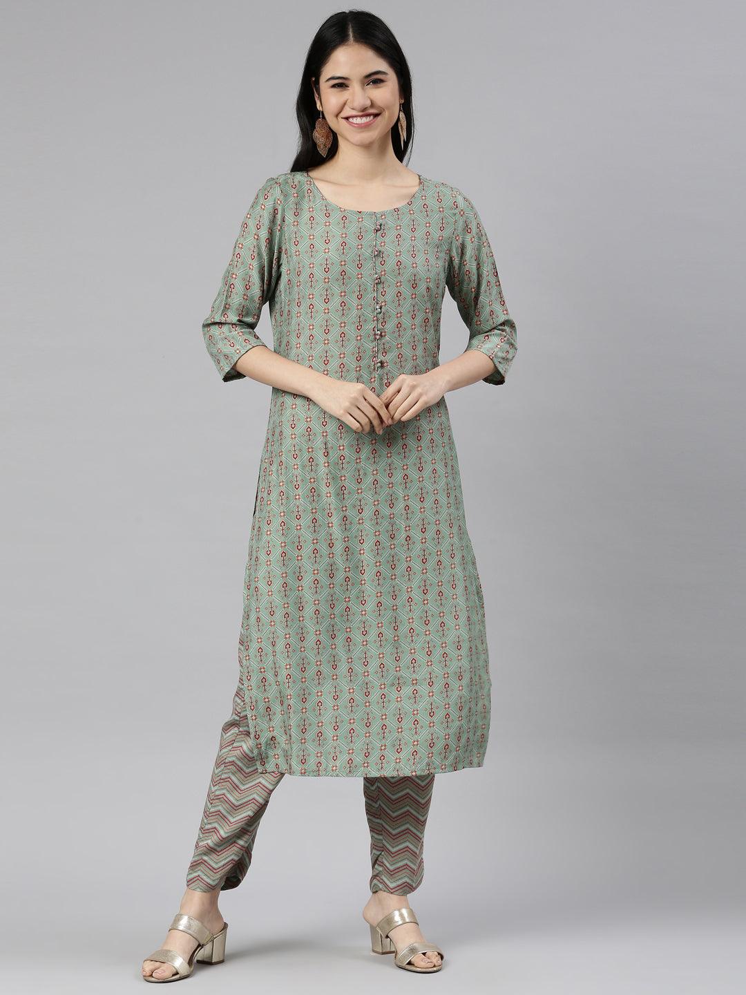 Printed Cotton Silk Kurta for women (Mint) from samhitas apparel