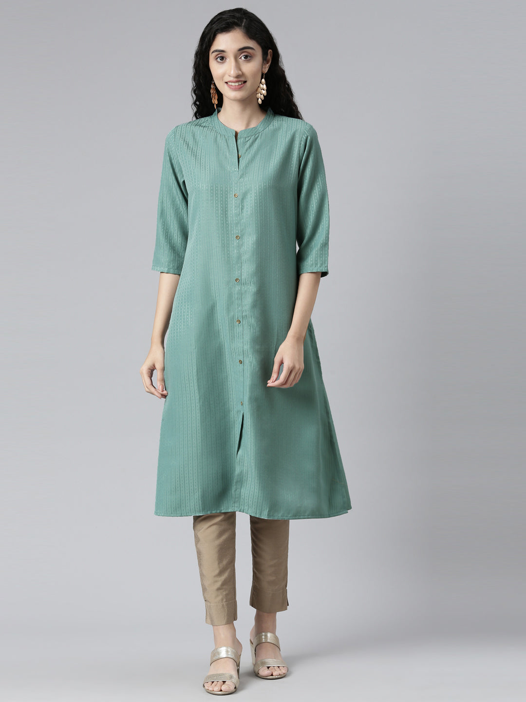 Women Woven Design Viscose Rayon Straight Kurta (Blue) - Samhitas Apparel