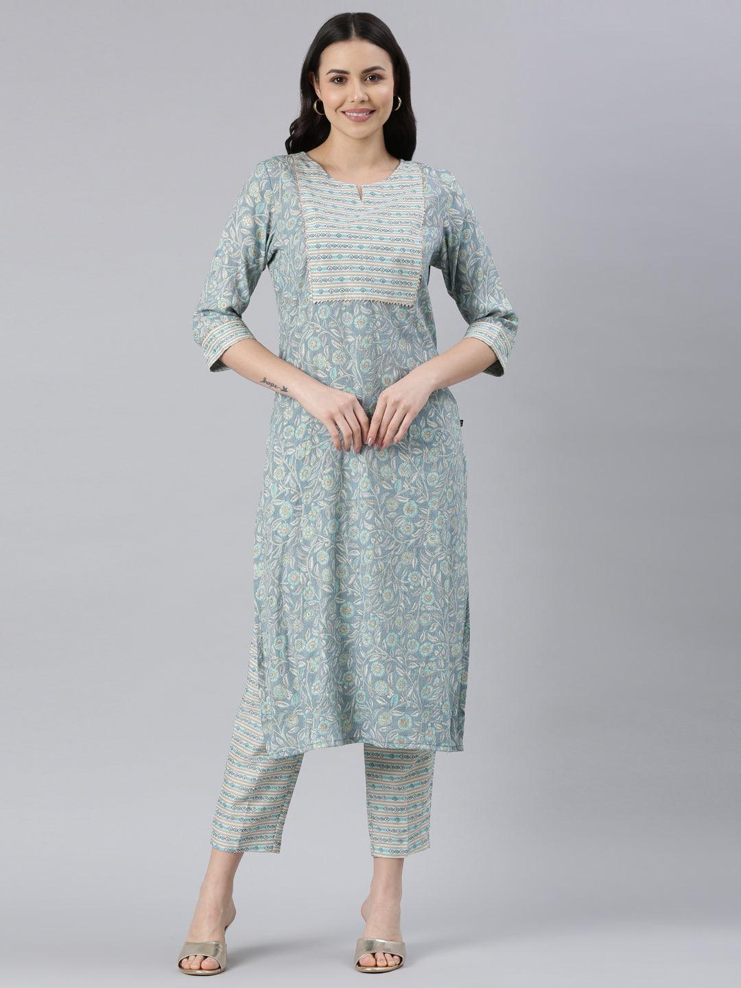 Elegant Blue Women's Viscose Rayon Kurta Pant Set from samhitas apparel