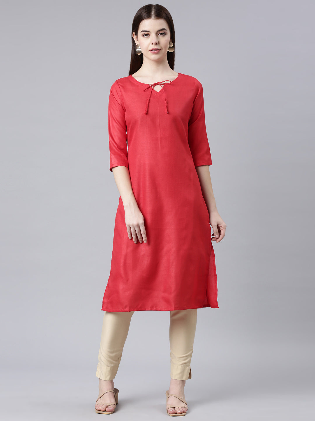 Women's Solid Red Cotton Slub Kurta from samhitas apparel