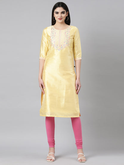 Yellow Embroidered Silk Kurta for Women from samhitas apparel