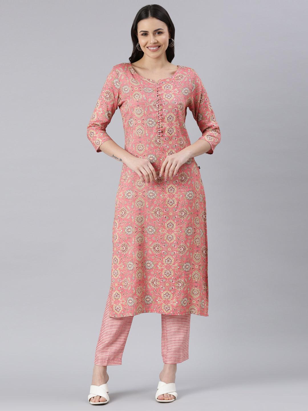 Women's Peach Viscose Rayon Kurti Set from samhitas apparel