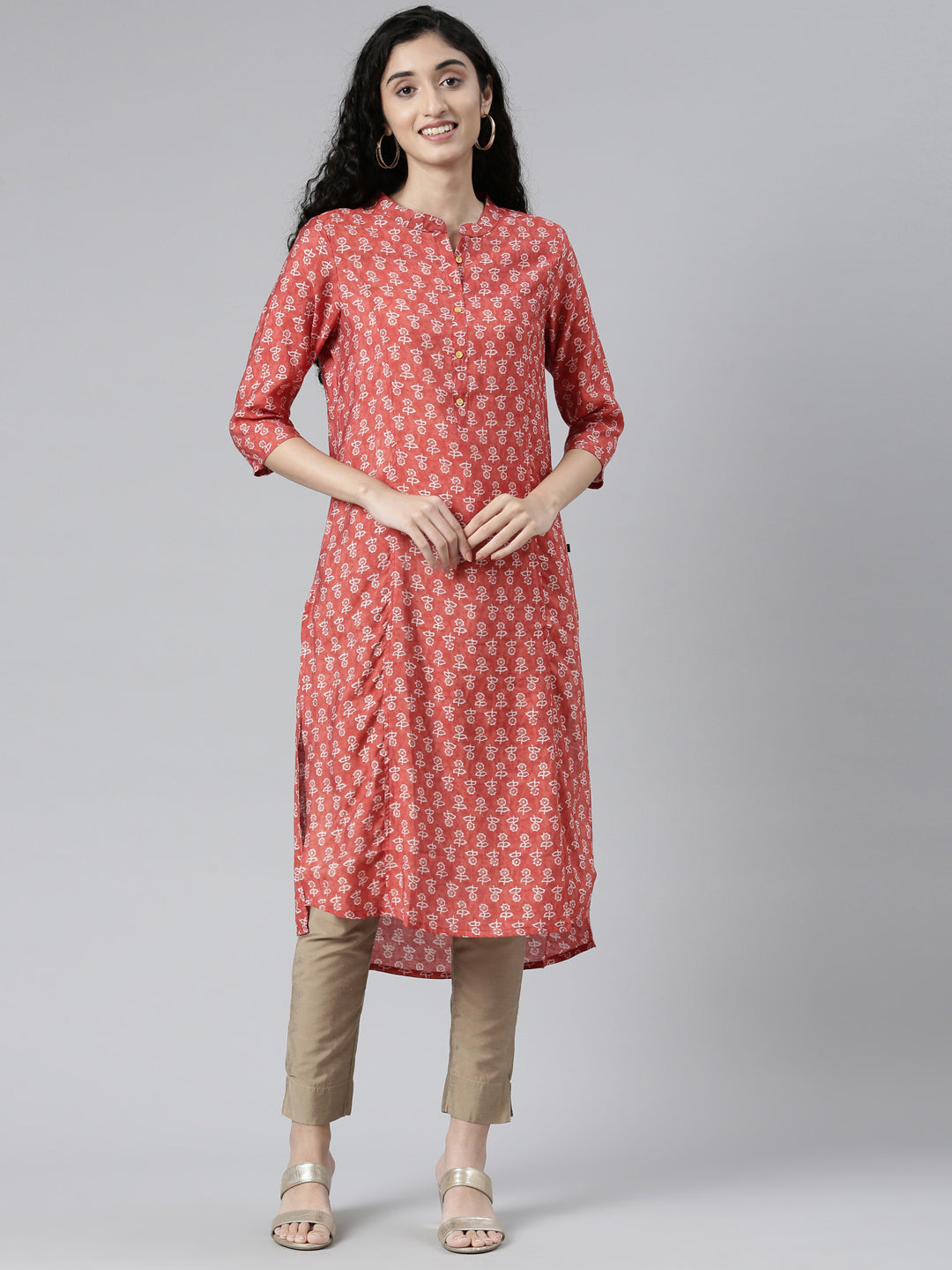Elegant Red High-Low Kurta with Princess Line Cut