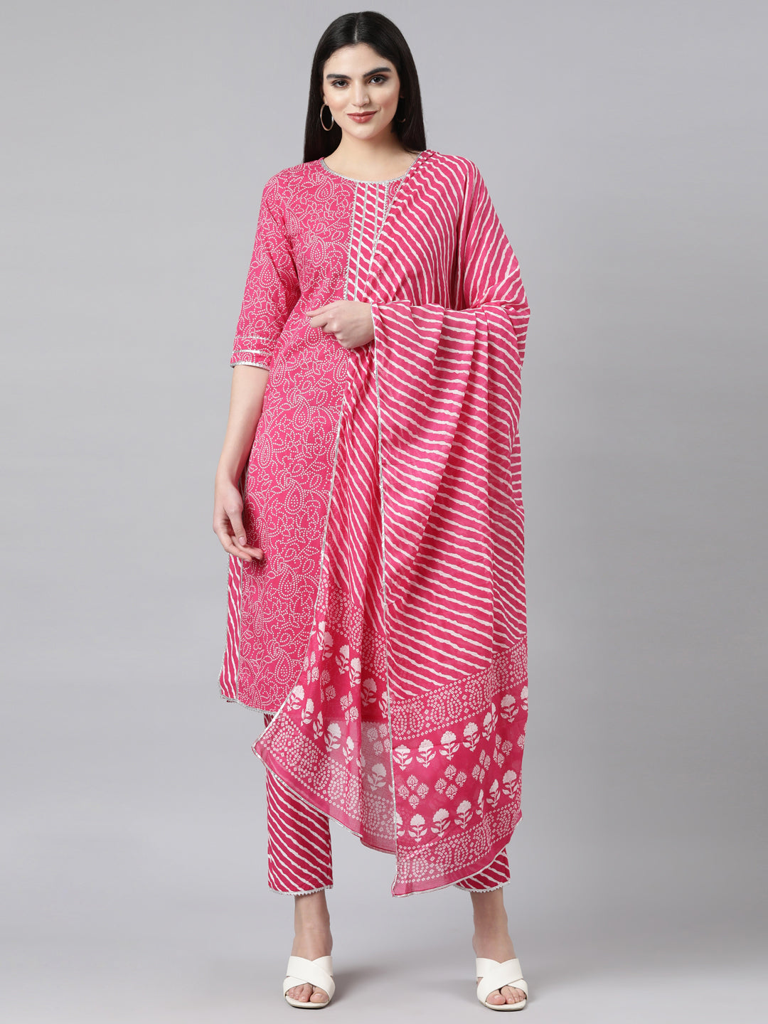 Pink Cotton Kurta Set with Pant and Dupatta from samhitas apparel