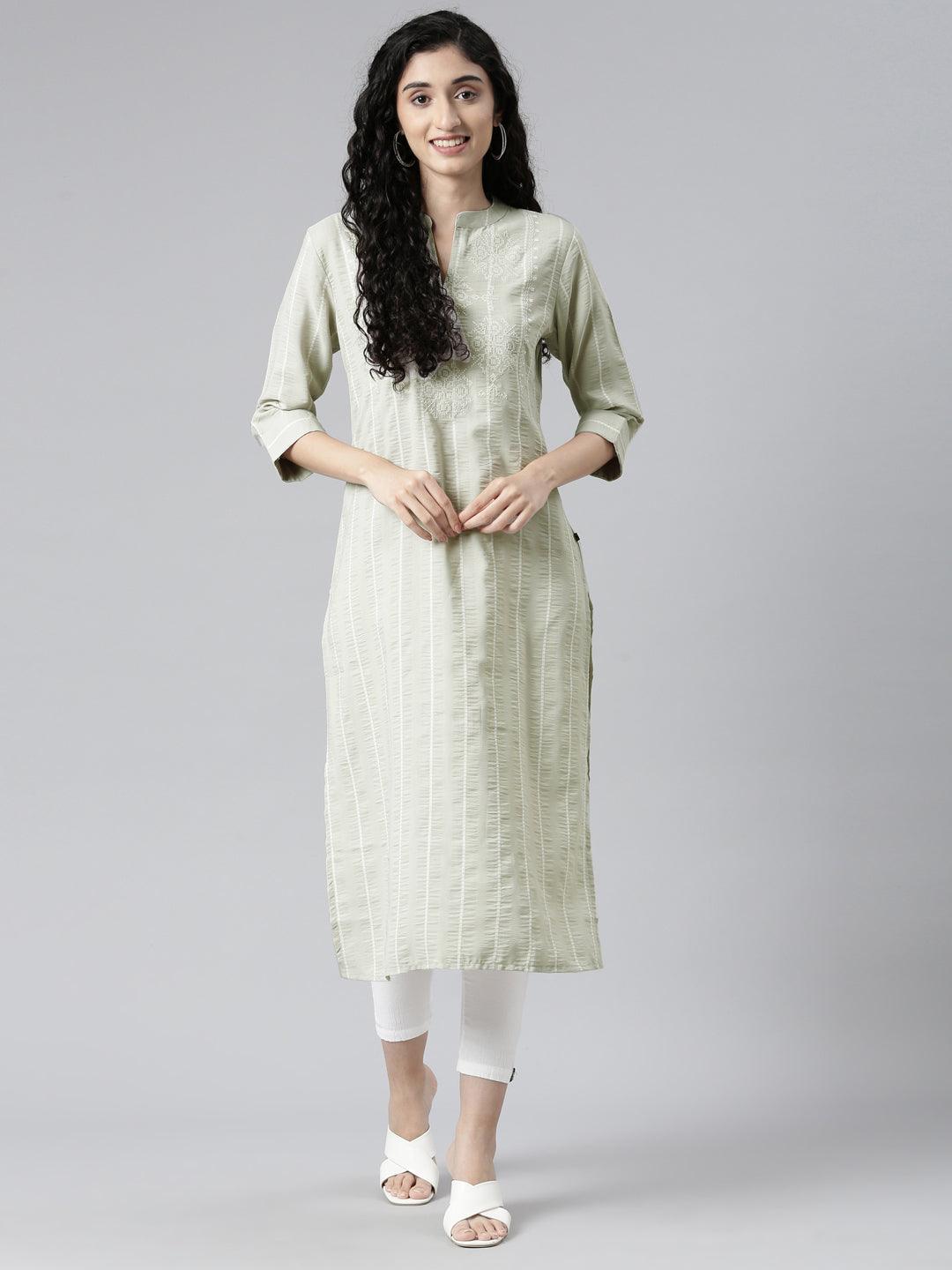 Women's Grey Embroidered Chanderi Straight Kurta from samhitas